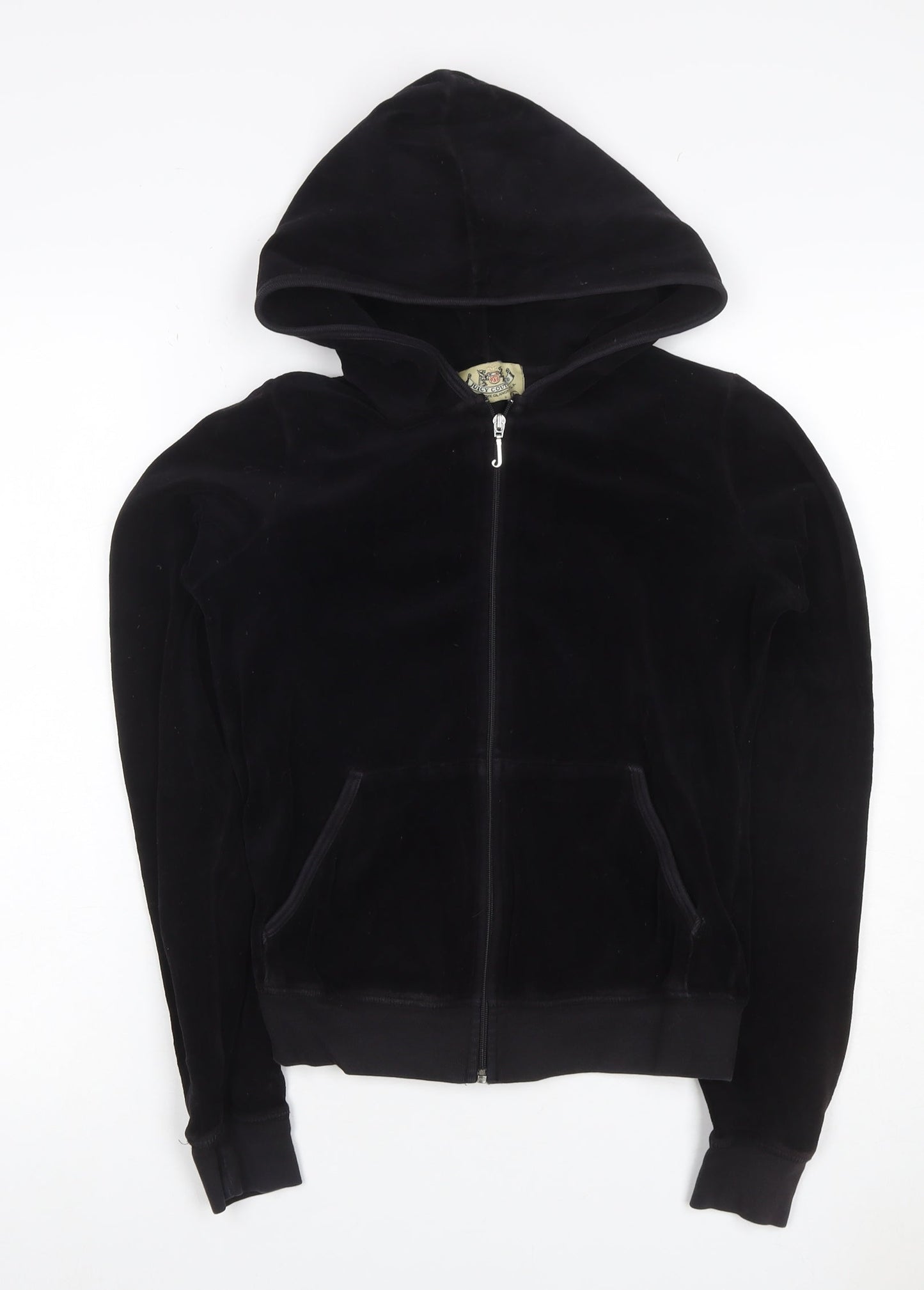 Juicy Couture Women Black M Velour Full Zip Hooded Hoodie