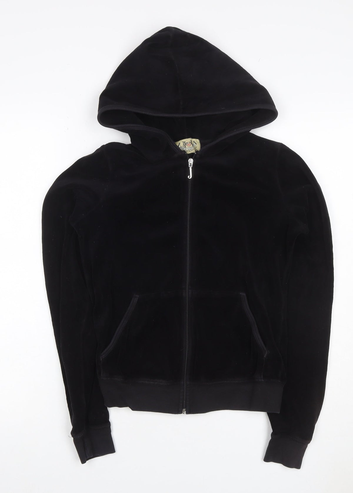 Juicy Couture Women Black M Velour Full Zip Hooded Hoodie