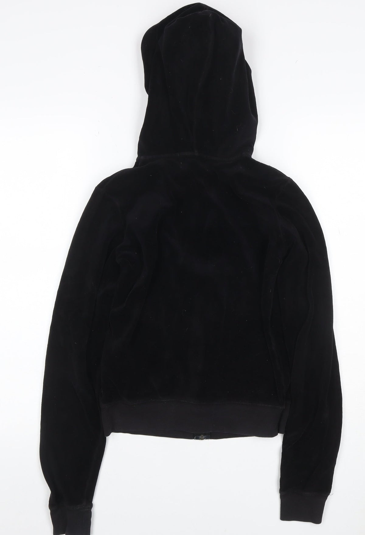Juicy Couture Women Black M Velour Full Zip Hooded Hoodie