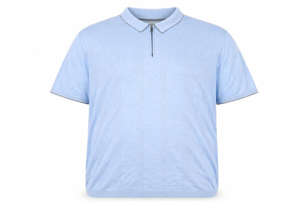 Front view of Autograph Men's Blue 2XL Short Sleeve 1/4 Zip Textured Knit Polo