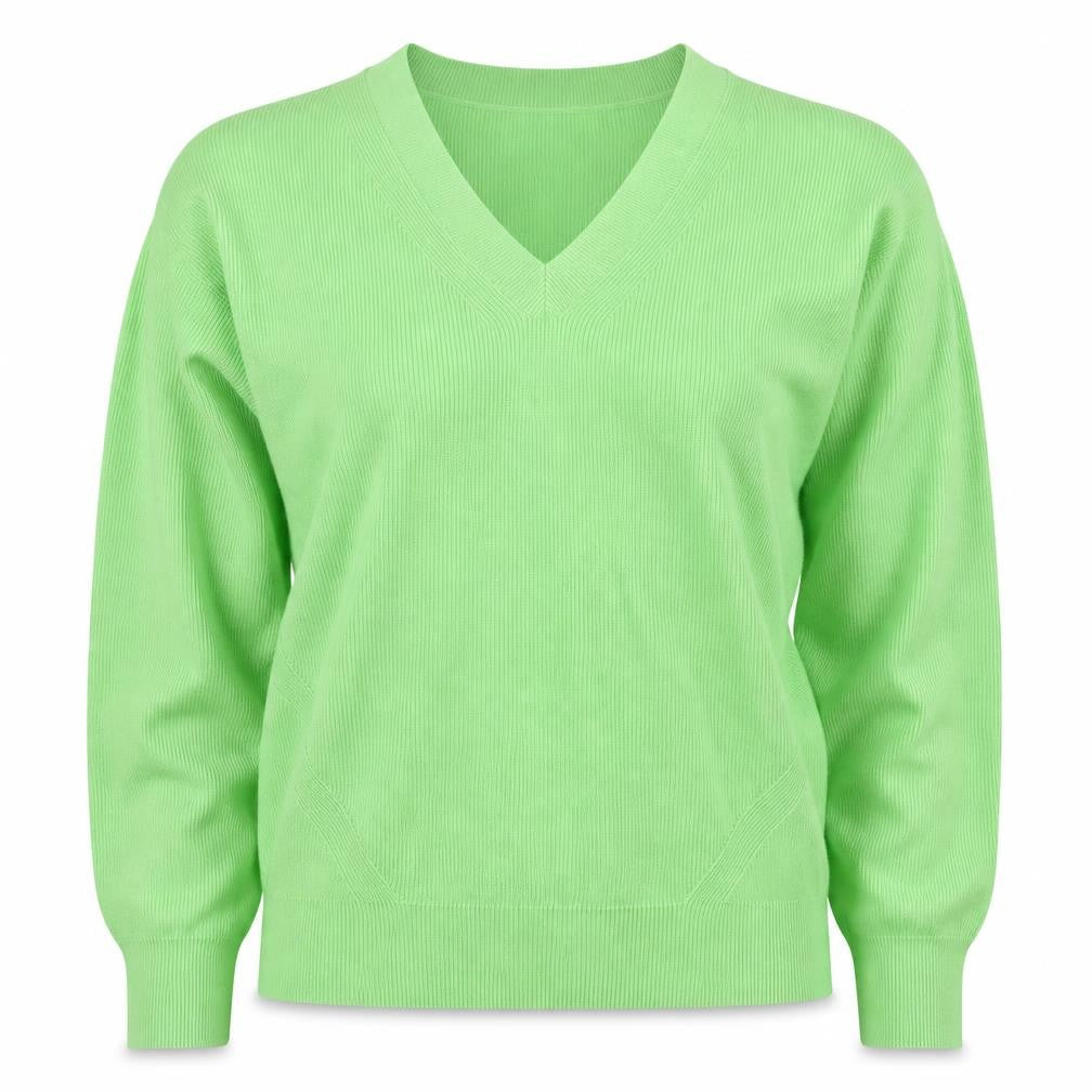 Marks and Spencer Women Green M V-Neck Ribbed Knit Long Sleeve Jumper