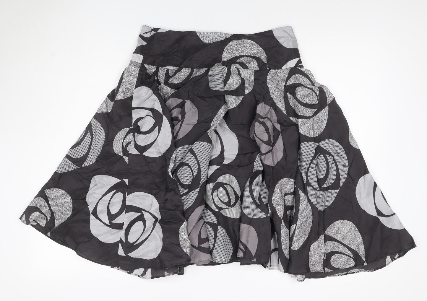 Phase Eight Women Black Grey Silk Floral A-Line Skirt UK 12 Lined