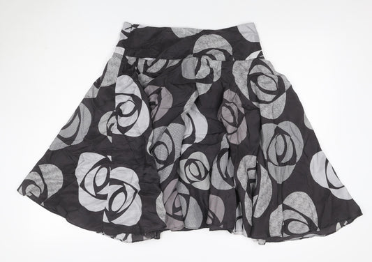 Phase Eight Women Black Grey Silk Floral A-Line Skirt UK 12 Lined