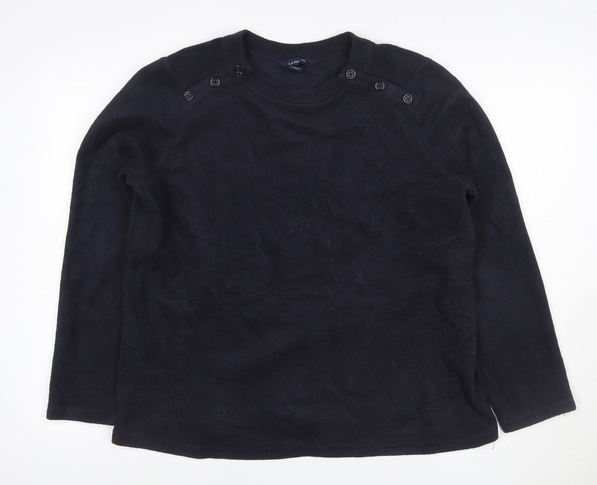Lands' End Women’s Navy Blue L Fleece Button Shoulder Sweatshirt
