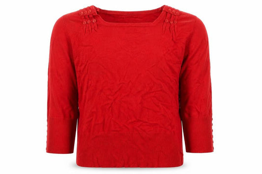 Front view of Roman Women’s Red, size UK 14, Square Neck Button Detail Knit Jumper