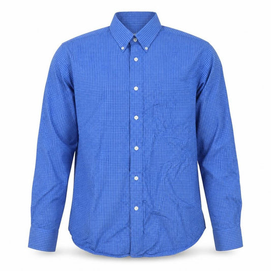Vyella Men Blue M Check Cotton Modal Button-Down Long Sleeve Shirt