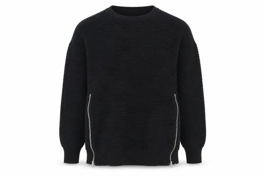 Vero Moda Women Black XL Ribbed Knit Zip Detail Crew Neck Jumper