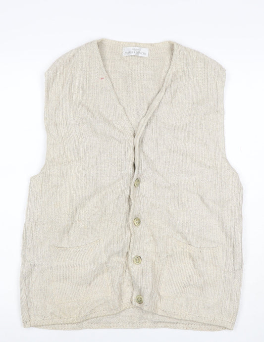 Marks & Spencer Women's Beige UK 12 Linen Blend Sleeveless V-Neck Cardigan