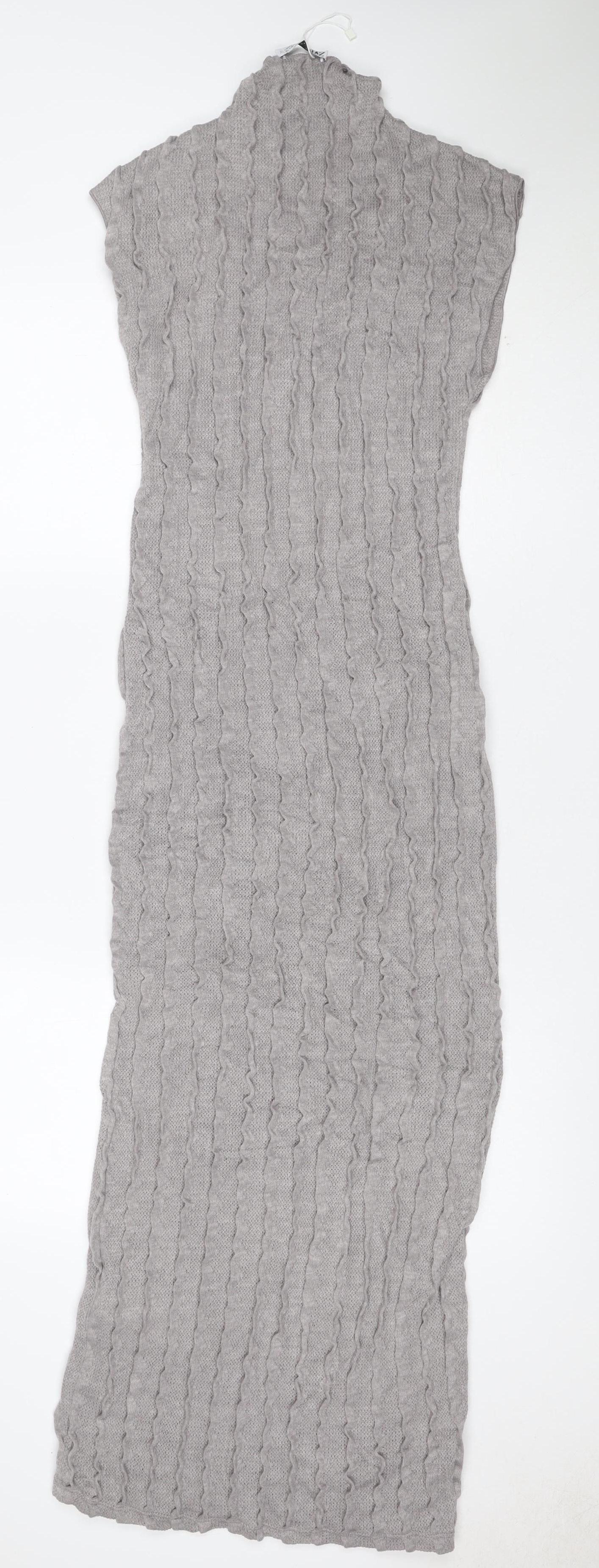 Zara Women Grey S Maxi Knit Striped Sleeveless Stretch Dress
