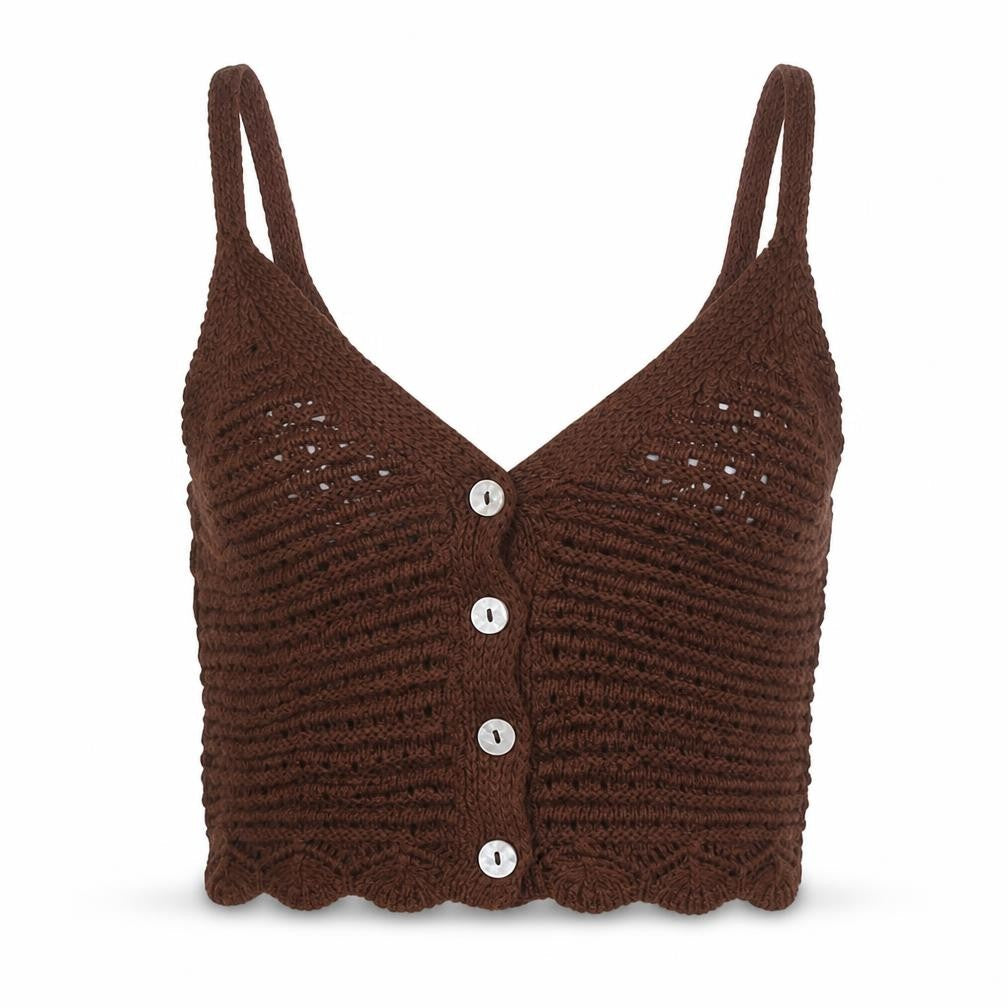 New Look Women Brown UK 8 Crochet Camisole Tank Top Button Boho