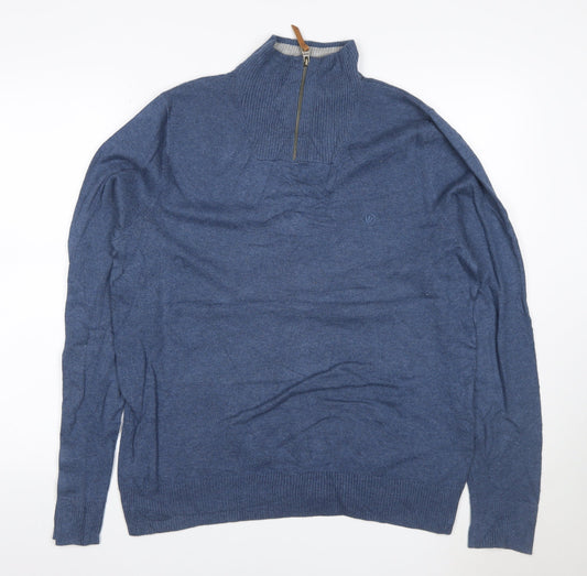 Fat Face Men’s Blue M 1/4 Zip High Neck Cotton Knit Jumper