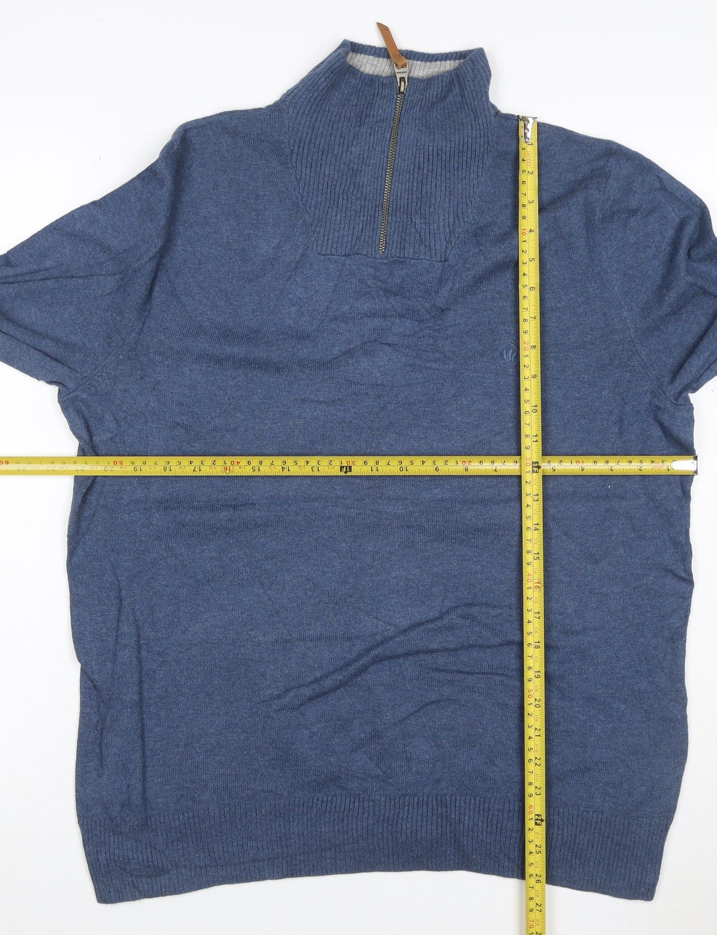 Fat Face Men’s Blue M 1/4 Zip High Neck Cotton Knit Jumper