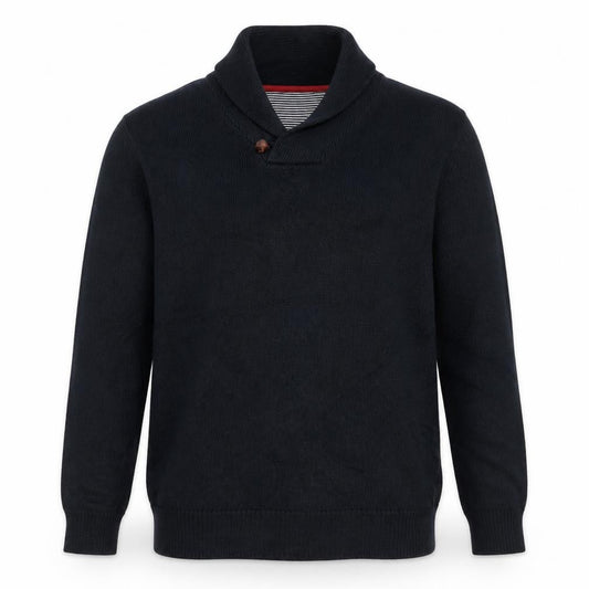 Blue Harbour Men Black XL Shawl Collar Cable Knit Cotton Jumper