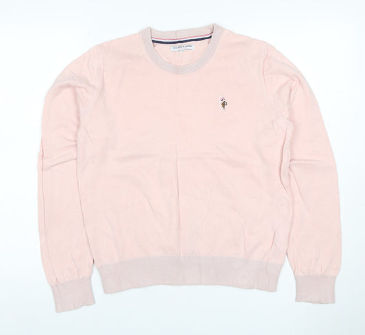 U.S. Polo Assn. Women’s Pink Cotton Logo Knit Jumper UK 14