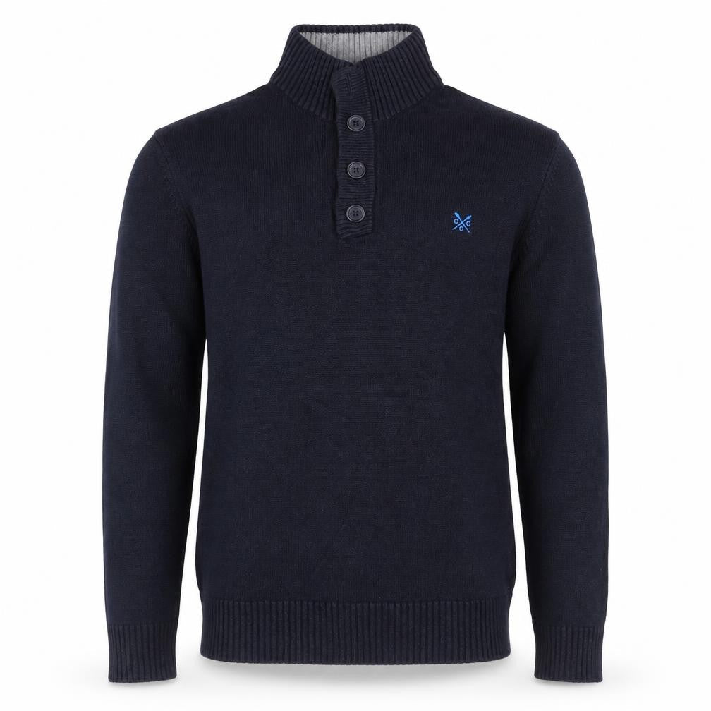 Crew Clothing Co. Men’s Blue M Cotton High Neck Henley Jumper