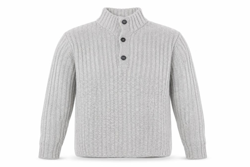 John Lewis Men Grey M Chunky Knit High Neck Button Henley Jumper