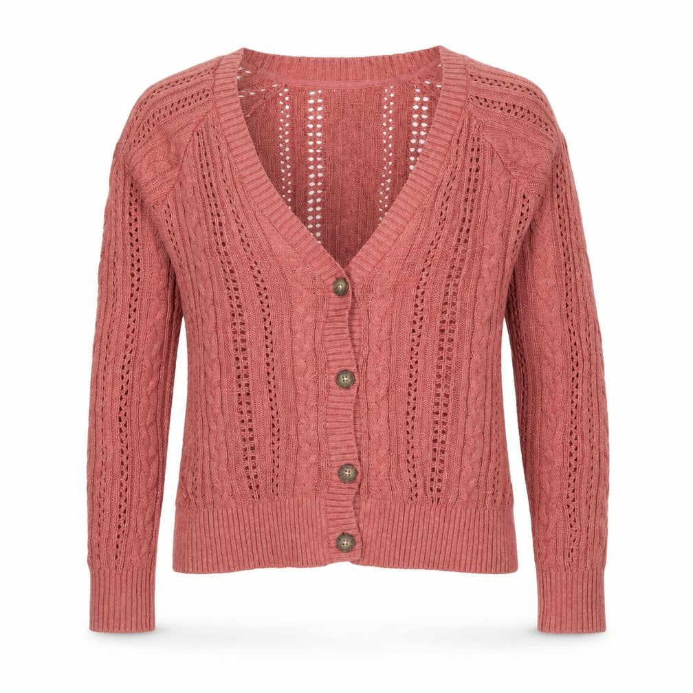 FatFace Women’s Pink UK 12 Cable Knit V-Neck Cardigan