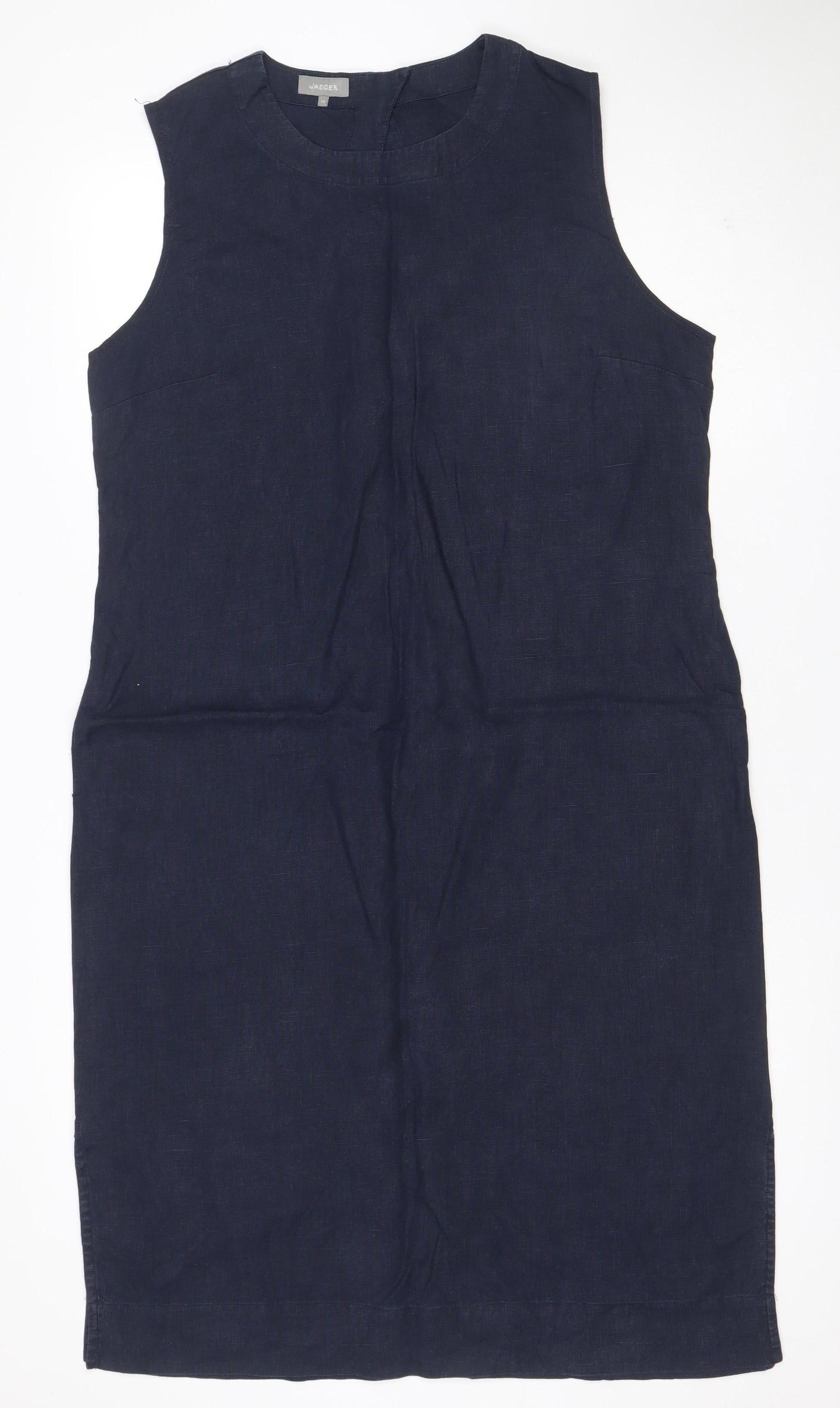 Jaeger Women Blue UK 14 Linen Sleeveless Shift Midi Dress