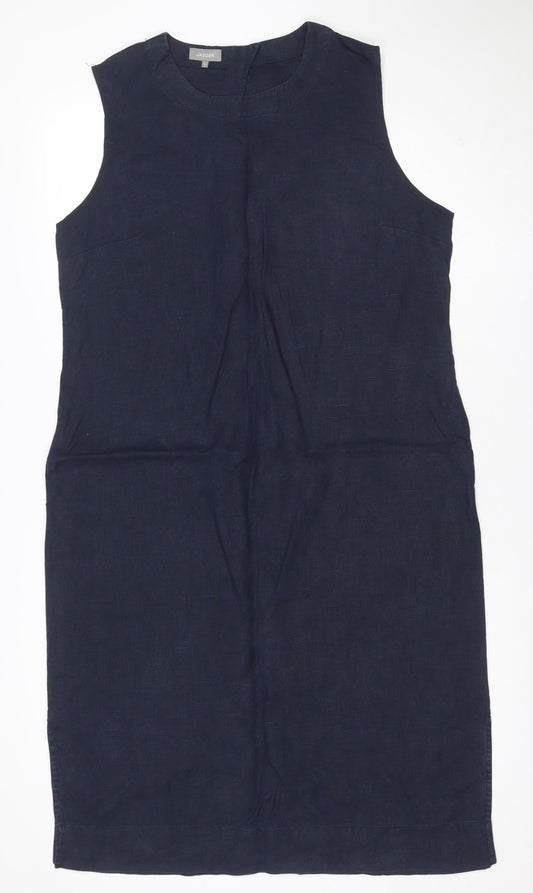 Jaeger Women Blue UK 14 Linen Sleeveless Shift Midi Dress