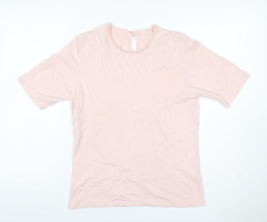 Marks & Spencer Women Pink UK 12 Beaded Round Neck Knit Jumper
