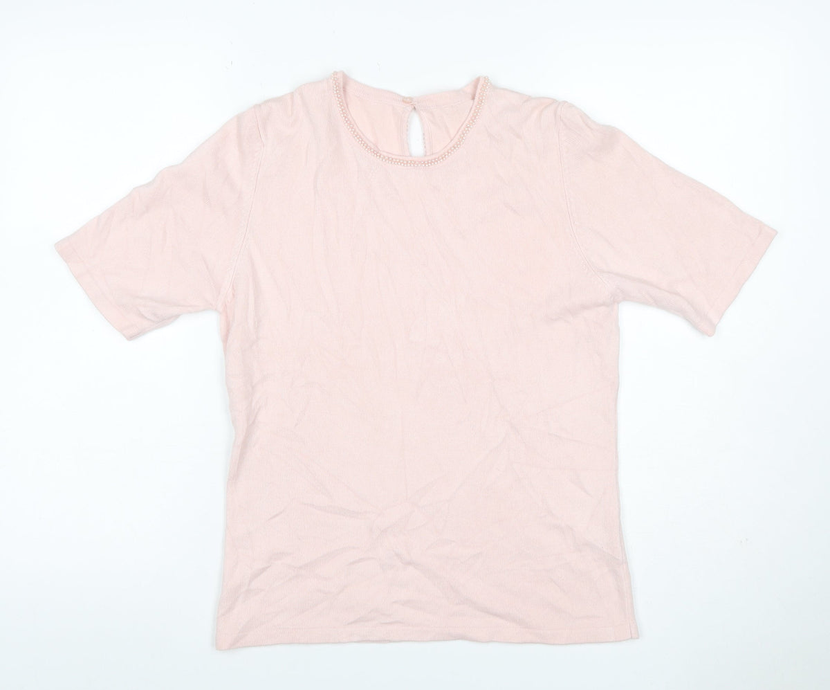 Marks & Spencer Women Pink UK 12 Beaded Round Neck Knit Jumper