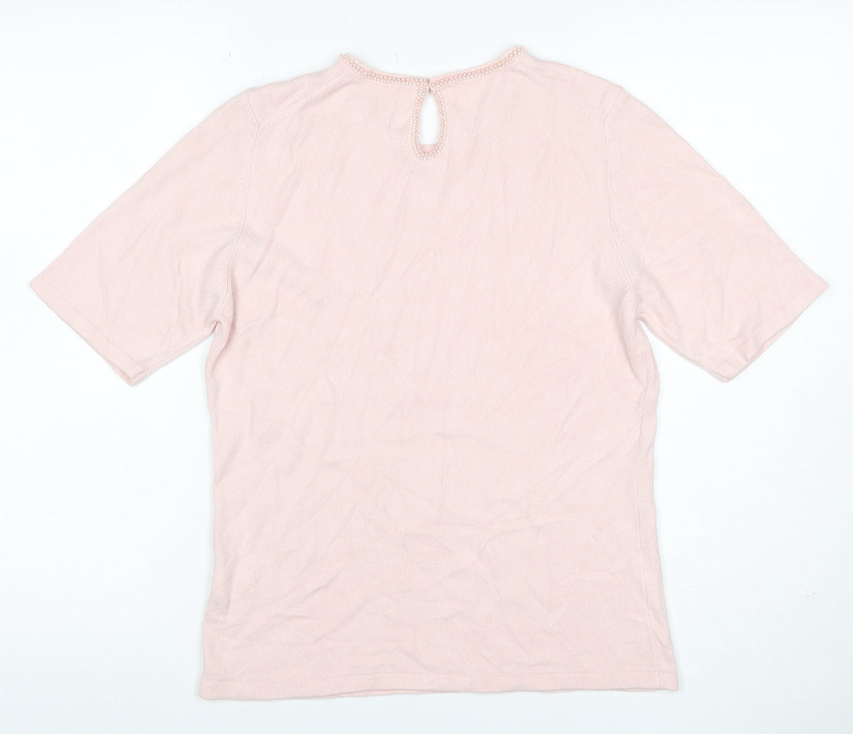 Marks & Spencer Women Pink UK 12 Beaded Round Neck Knit Jumper