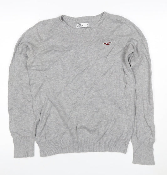 Hollister Men Grey M Crew Neck Logo Cotton Blend Pullover Jumper