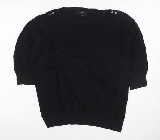Next Women Black UK 18 Puff Sleeve Crew Neck Knit Top