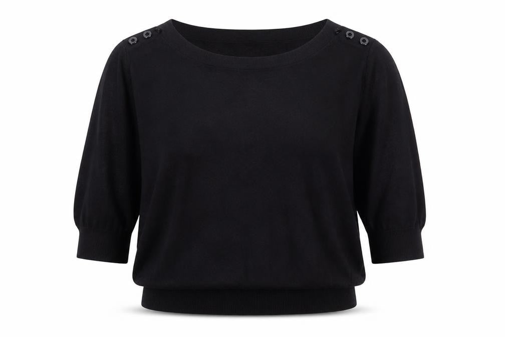 Next Women Black UK 18 Puff Sleeve Crew Neck Knit Top
