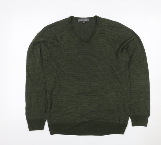 Marks and Spencer Men Green M V-Neck Acrylic Knit Pullover Jumper