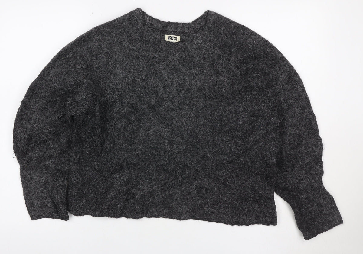 Weekday Women Grey M Mohair Alpaca Knit Crew Neck Jumper