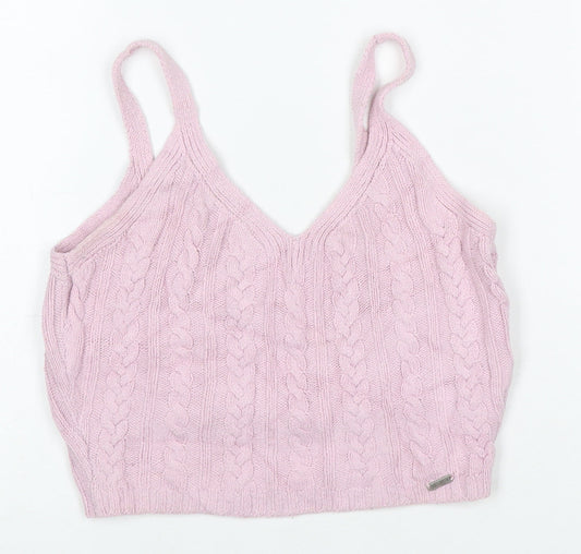 Hollister Women Pink XS Cable Knit V-Neck Wide Strap Camisole Tank Top