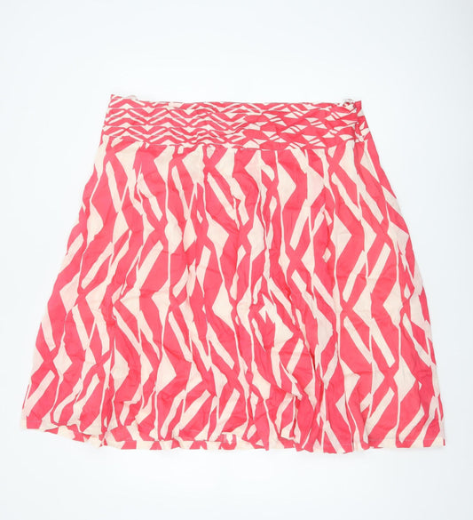 Monsoon Women’s Pink UK 22 Geometric Linen Silk A-Line Knee Skirt