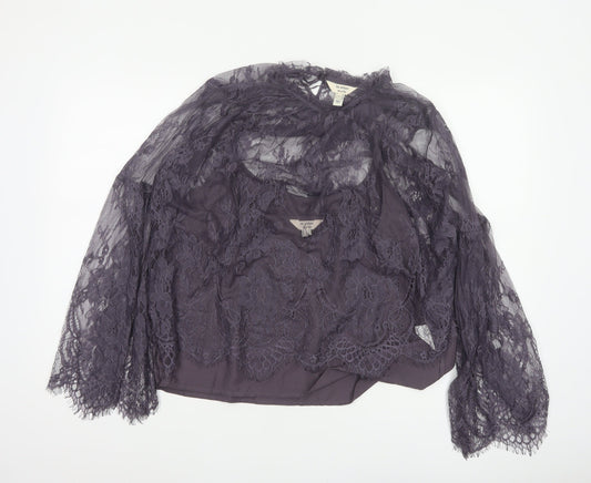 In Other Words Women’s Purple UK 12 Floral Lace Bell Sleeve Blouse