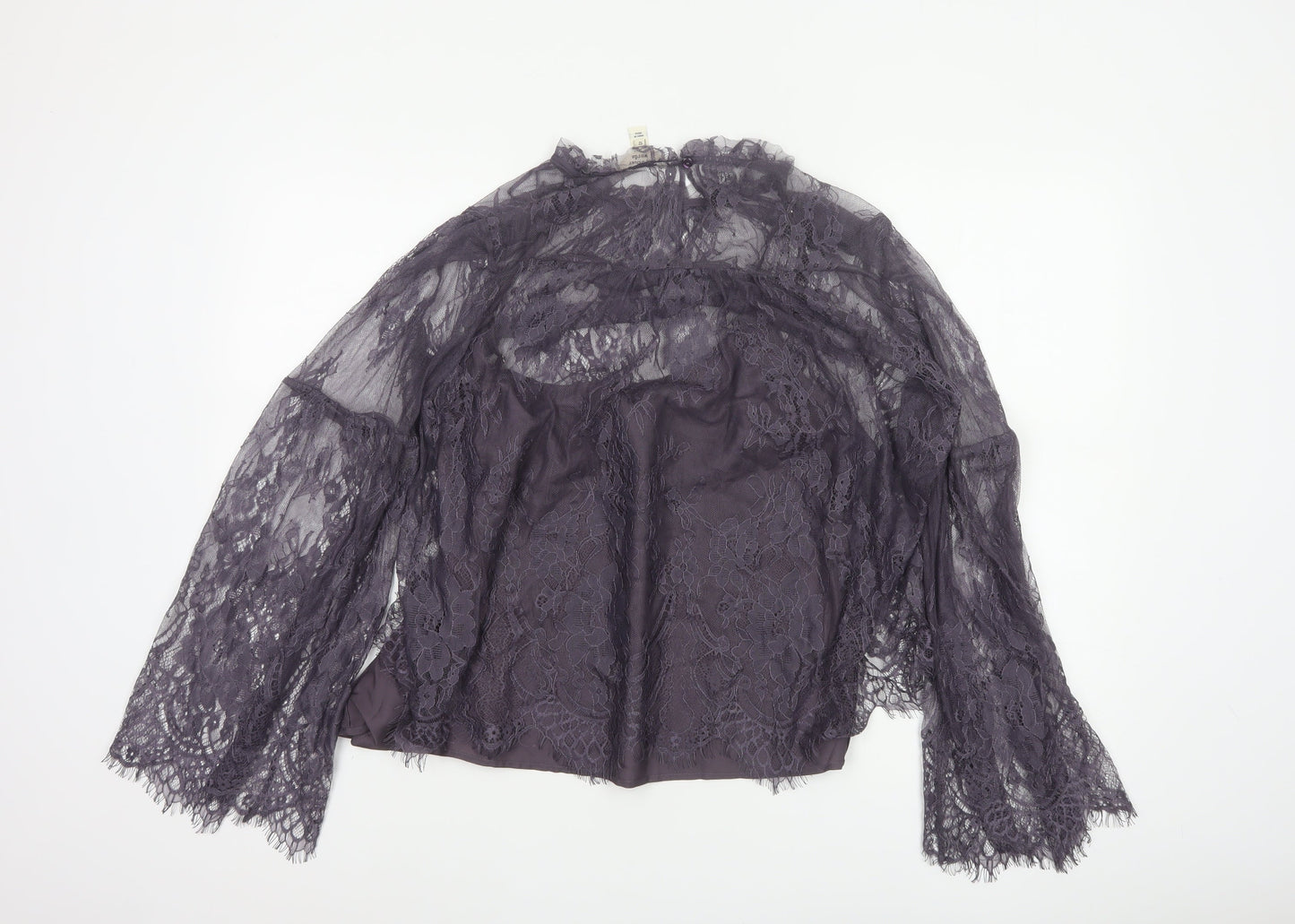 In Other Words Women’s Purple UK 12 Floral Lace Bell Sleeve Blouse