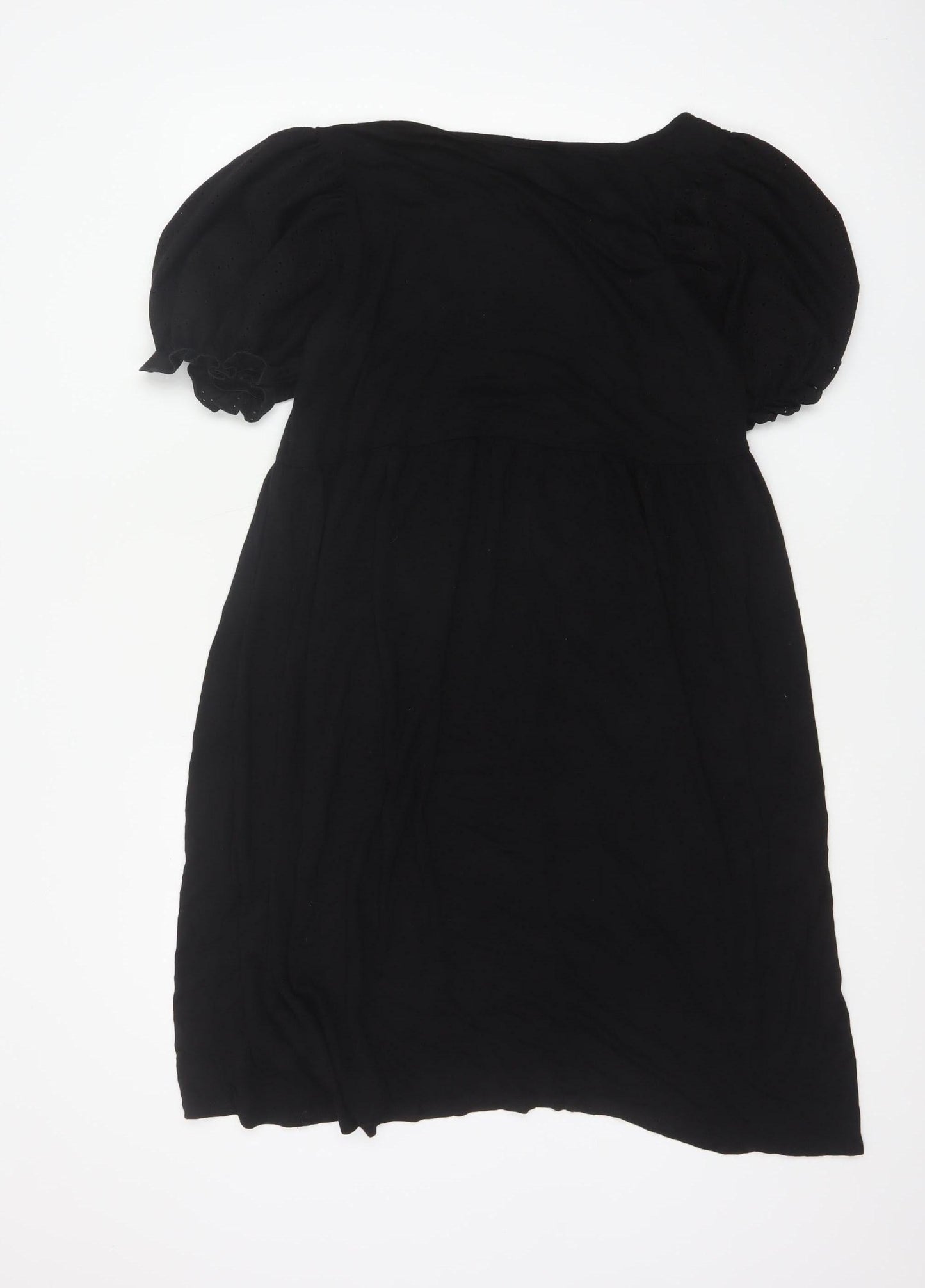 Yours Women Black UK 14 Fit & Flare Knee Dress Puff Sleeve