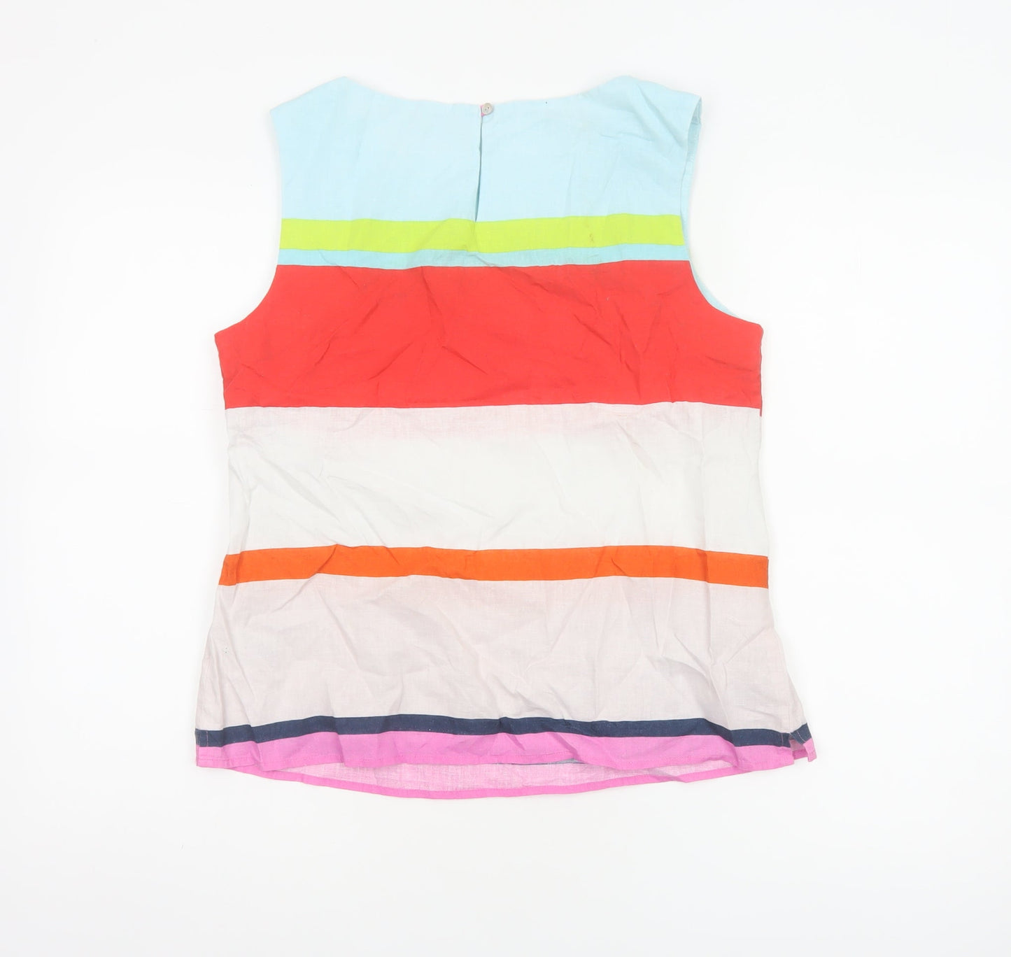 White Stuff Women Multicoloured UK 12 Sleeveless Linen Cotton Stripe Blouse