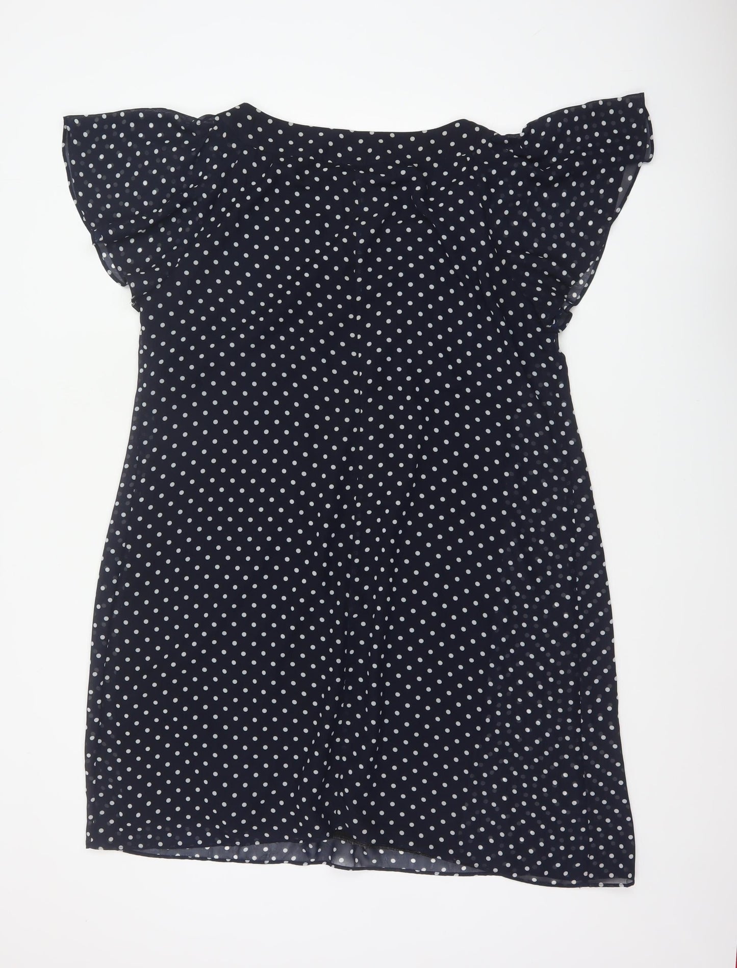 Ronni Nicole Women Blue Polka Dot Fit & Flare Dress UK 18 Ruffle