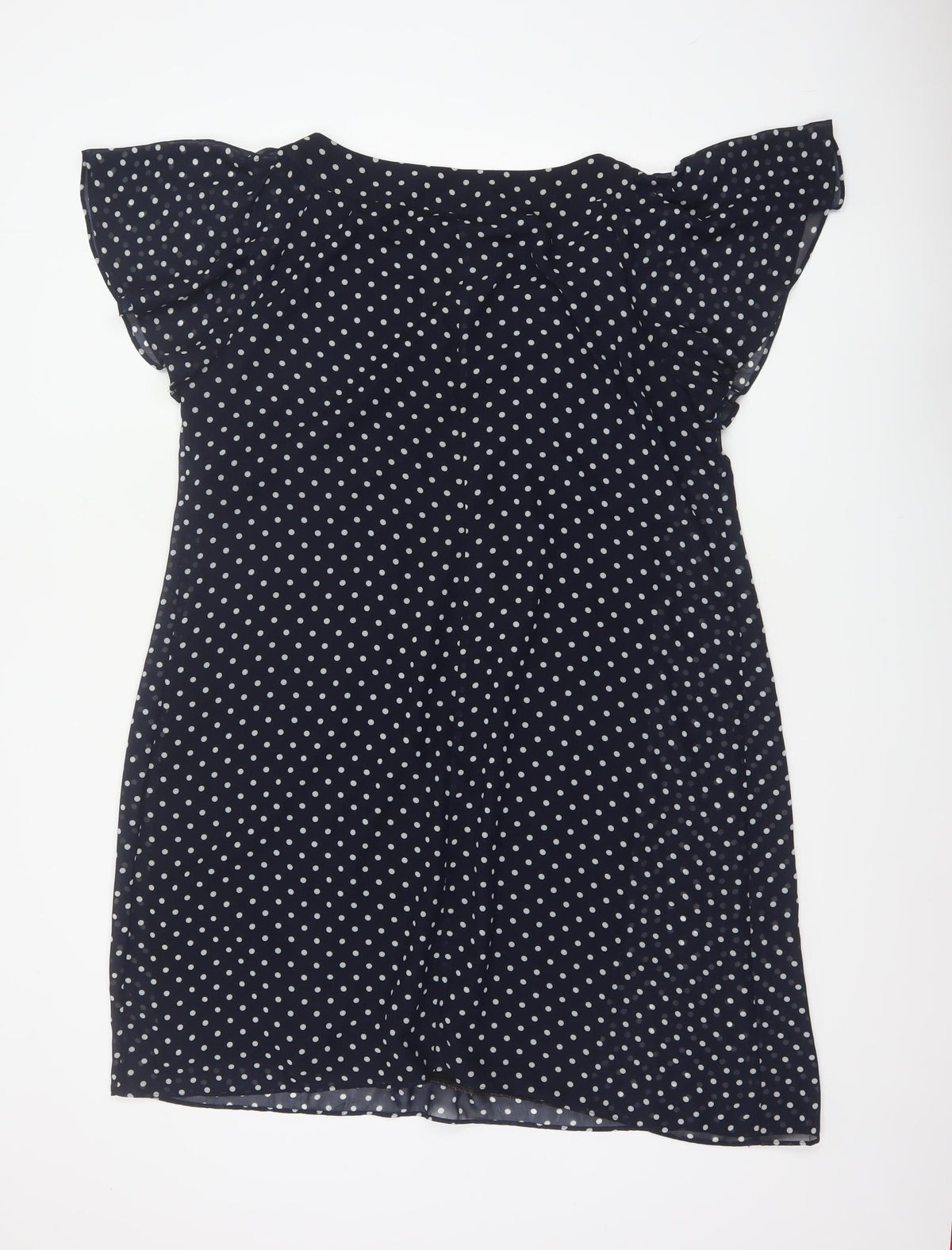 Ronni Nicole Women Blue Polka Dot Fit & Flare Dress UK 18 Ruffle