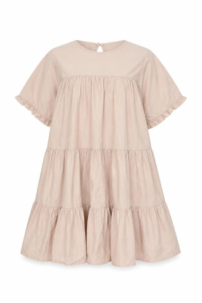 Boohoo Women Beige UK 12 Tiered Swing Knee Length Cotton Dress