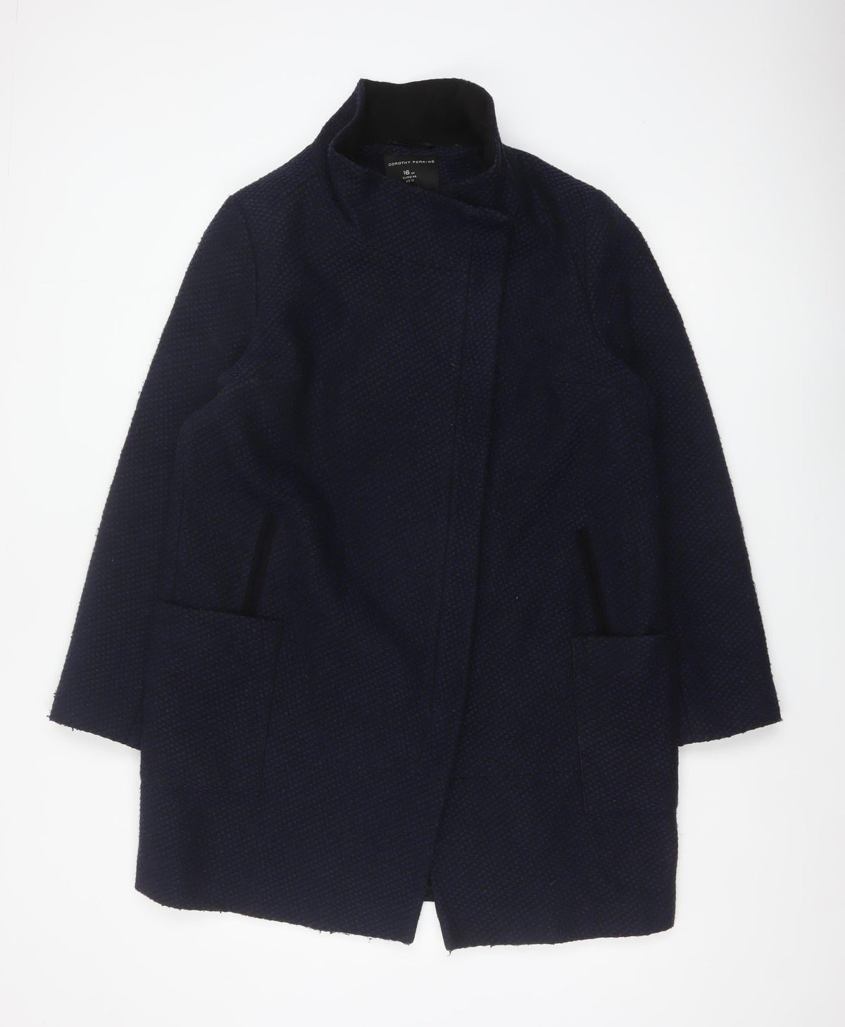 Additional front view of Dorothy Perkins Women’s Navy Blue Textured Overcoat UK 16 Lined