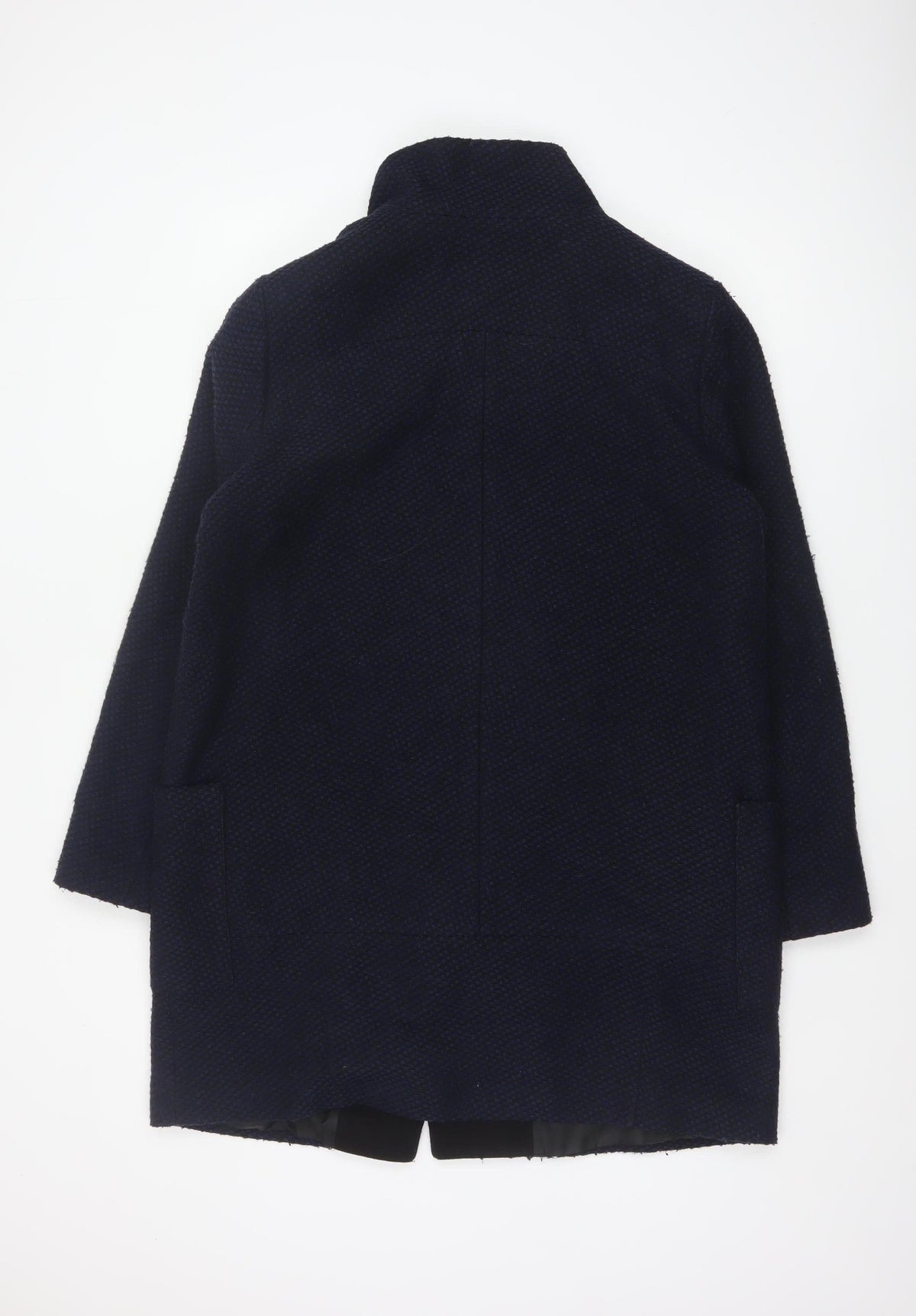 Close-up detail of Dorothy Perkins Women’s Navy Blue Textured Overcoat UK 16 Lined