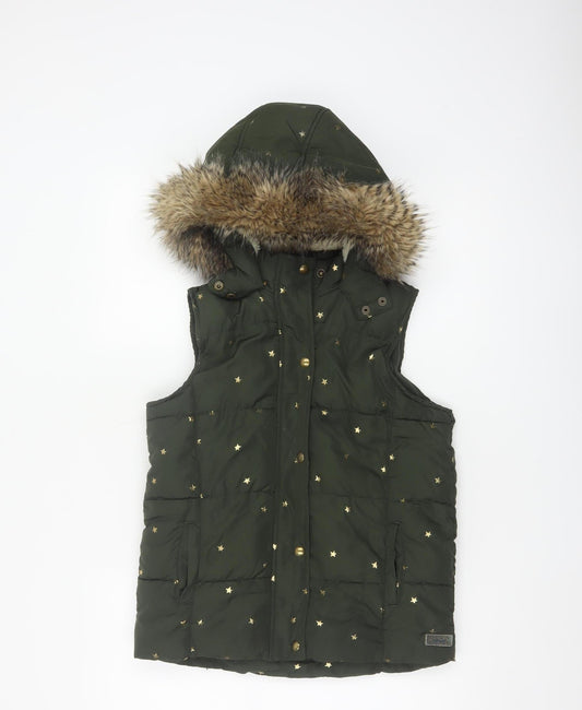 Joules Girls Green Star Print Padded Hooded Gilet Waistcoat 9-10 Years