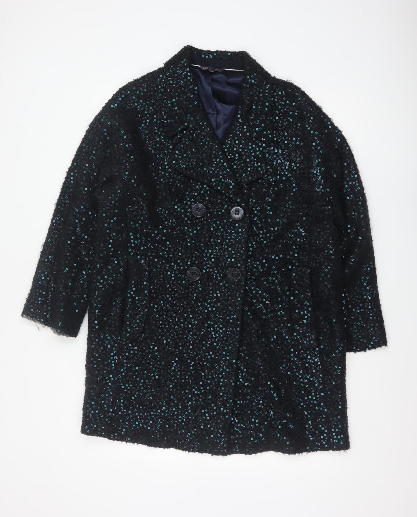 M&S Women’s Black Size 14 Sequin Double Breasted Pea Coat