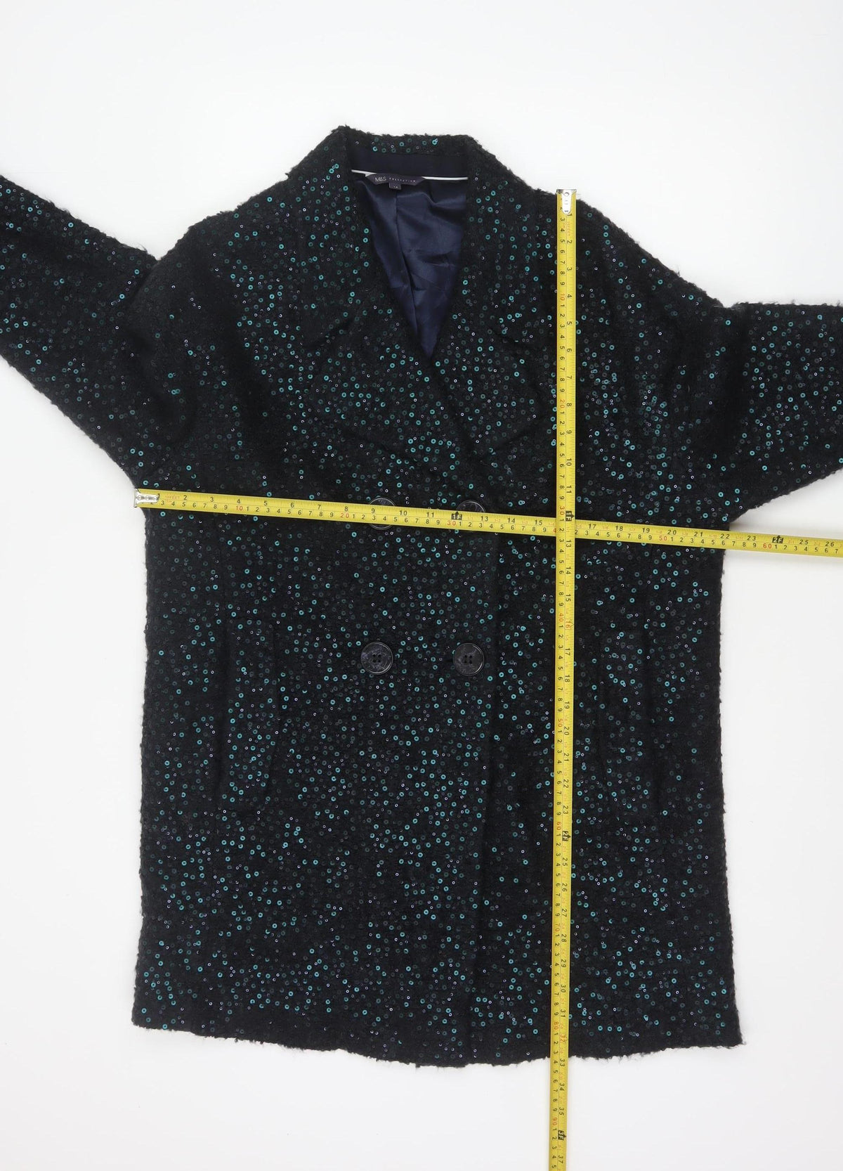 Marks & Spencer Women’s Black Size 14 Sequin Double Breasted Pea Coat