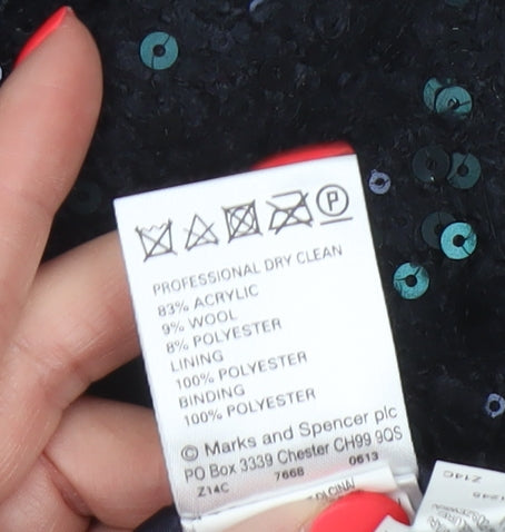 Marks & Spencer Women’s Black Size 14 Sequin Double Breasted Pea Coat
