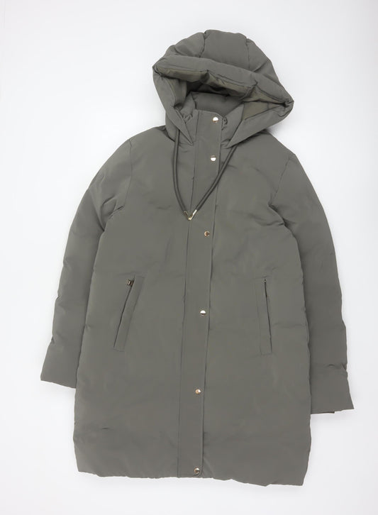 Zara Women Grey S Long Hooded Puffer Coat Padded Zip Pockets