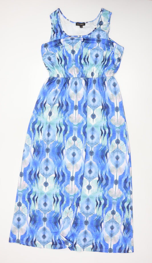 QED London Women Blue Geometric Maxi Dress UK 12-14 Sleeveless
