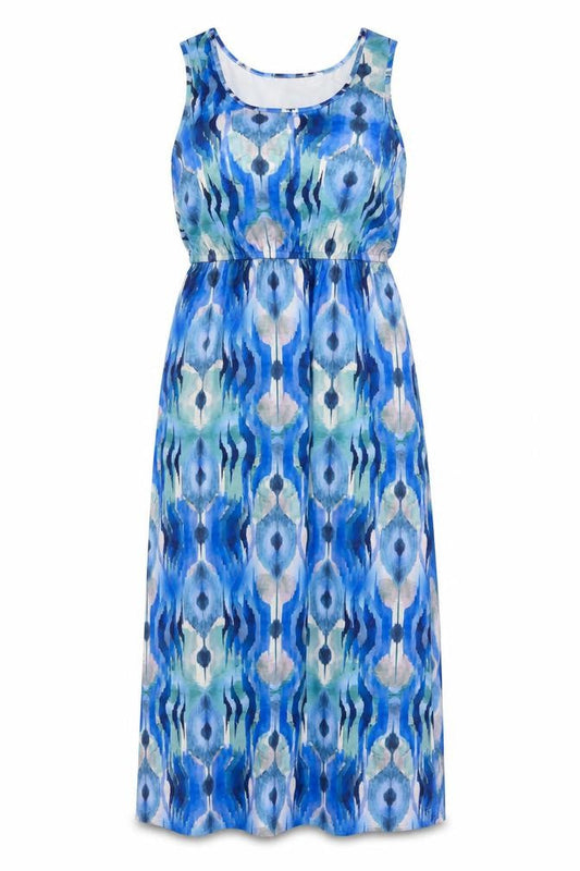 QED London Women Blue Geometric Maxi Dress UK 12-14 Sleeveless
