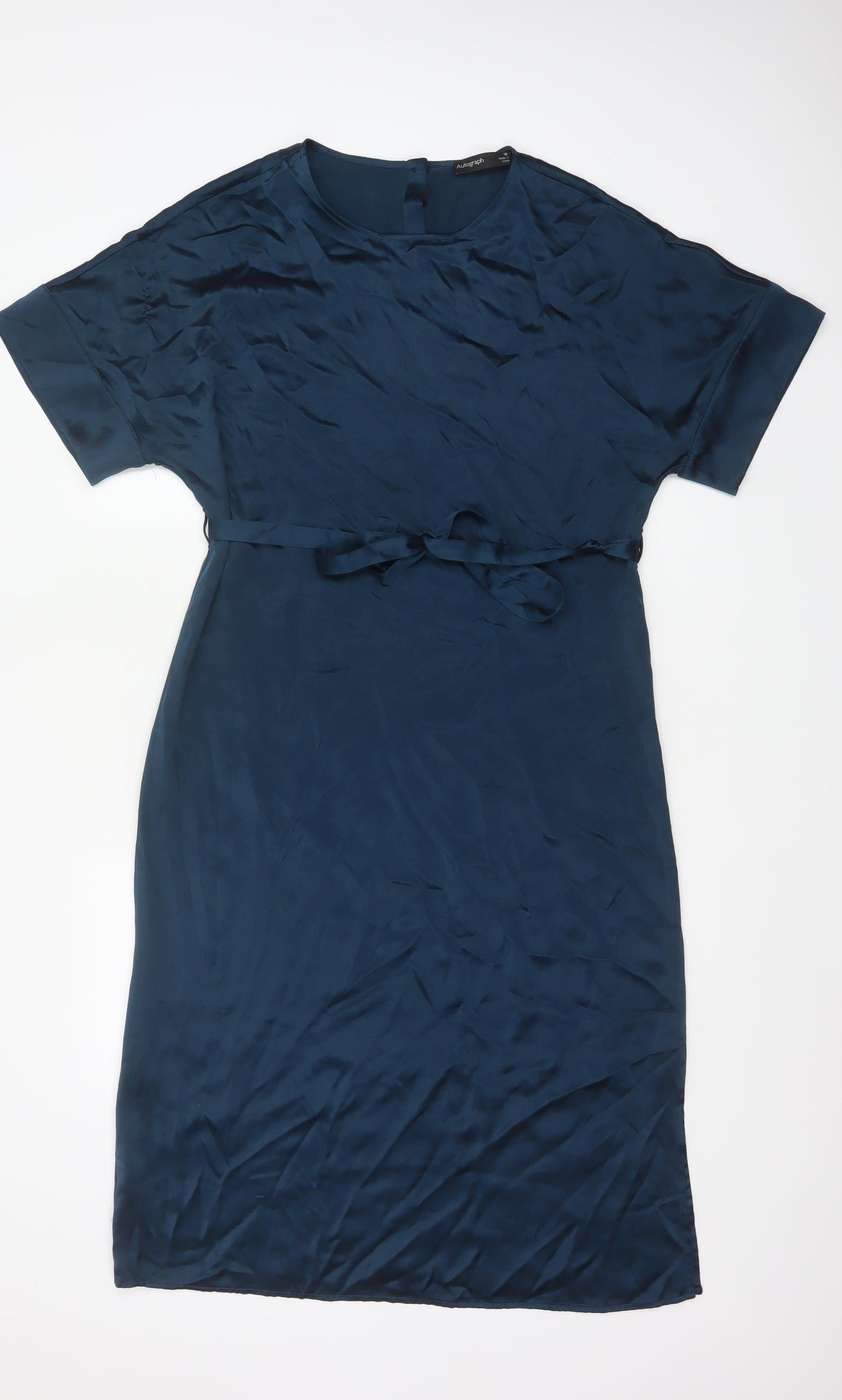 Autograph Women Blue UK 10 Silk Blouson Belted Knee Dress
